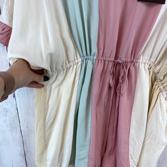 NWT Main Strip Cream/White/Mint/Rose Colorblock Tie Waist Romper Size Small - Picture 3 of 14